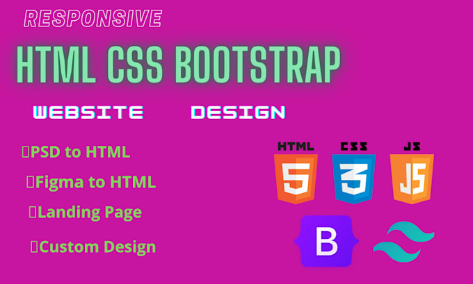 Create a responsive website design with html css bootstrap js by ...