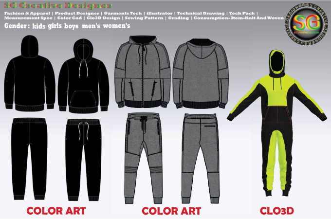 Drawing technical tech pack color art and sewing pattern by ...