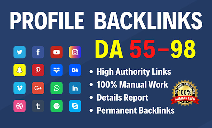 create 300 high da social profile backlinks for SEO link buidling service