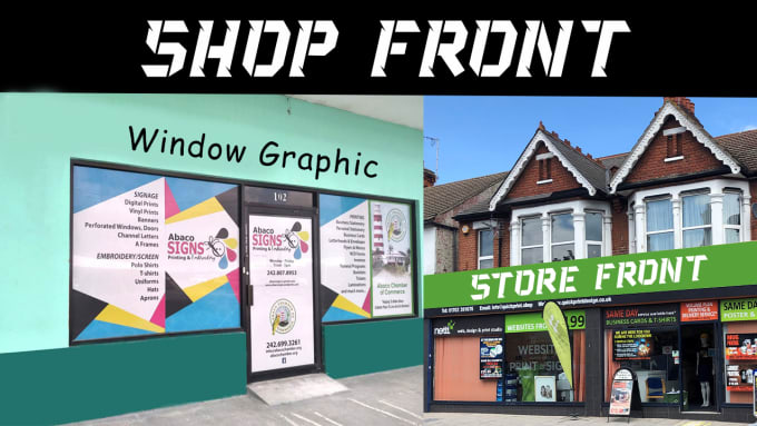 Design an eye catching shop front or store front, window graphics by ...
