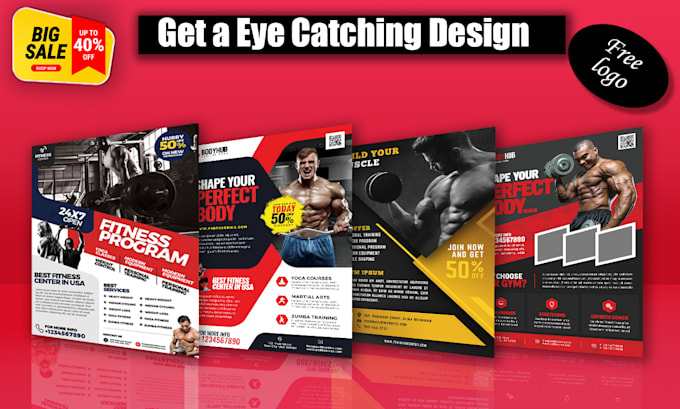 design  gym flyer, fitness flyer, game flyer and posters