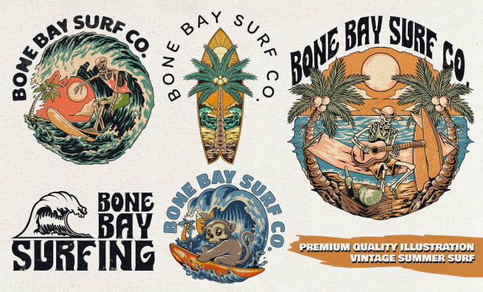 illustrate a vintage summer surf for your clothing brand