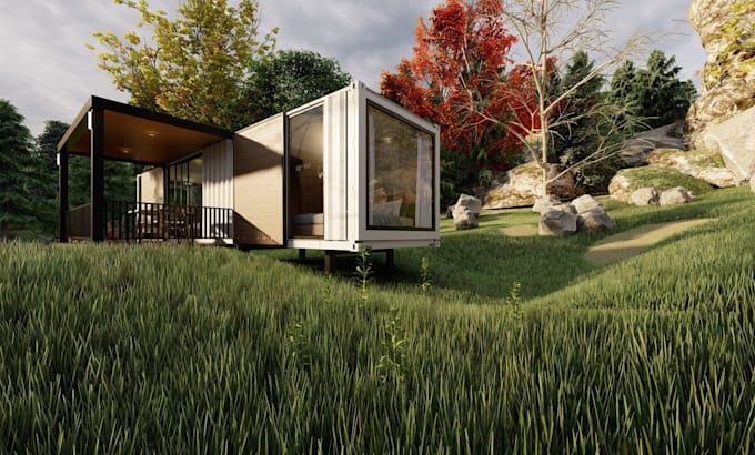 design and  3d render tiny houses and shipping container  houses