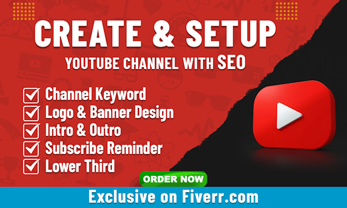 create, setup youtube channel with logo, art, intro, outro