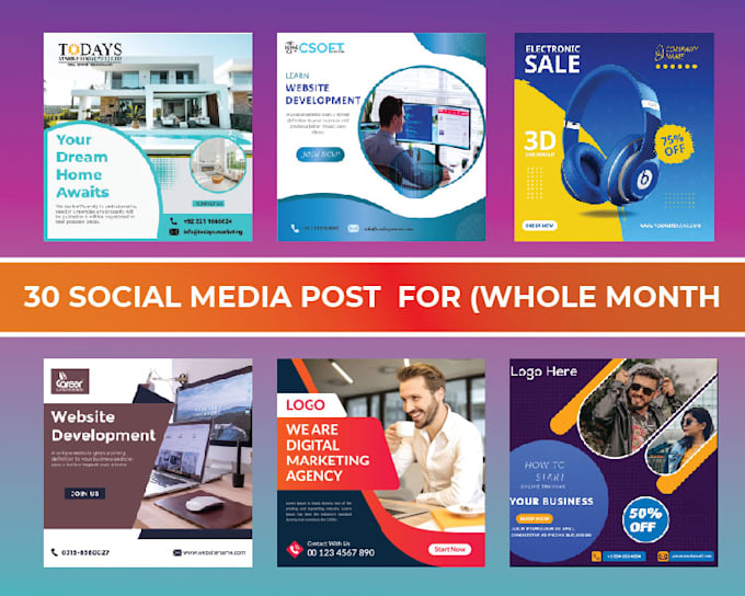 Create 30 attractive social media posts design for insta ,fb by Qt ...
