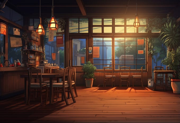 AI Art Generator: Anime background interior restaurant