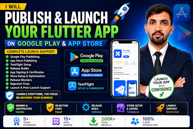 publish and launch your flutter app on google play and app store