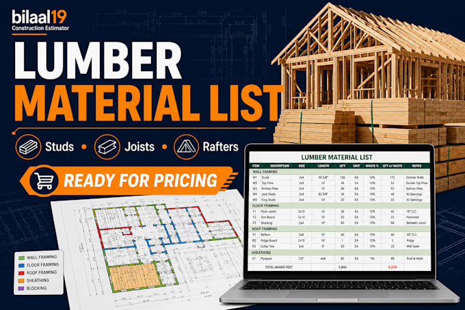 provide wood framing and lumber material takeoff