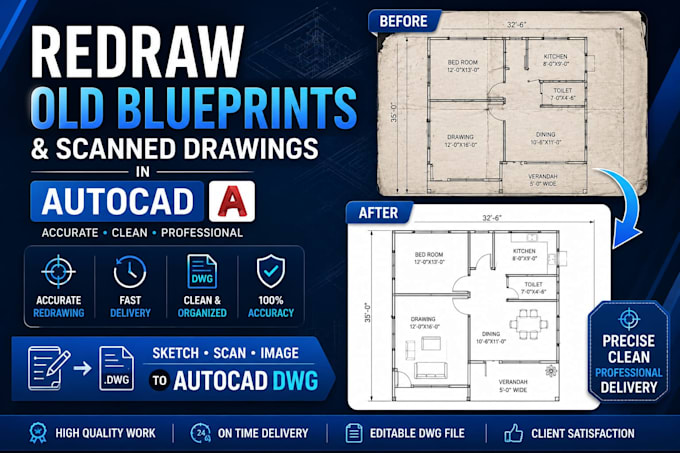 redraw old blueprints and scanned drawings in autocad