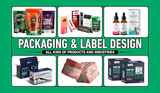 do product packaging box design, label, pouch, cbd, vape and cannabis packaging