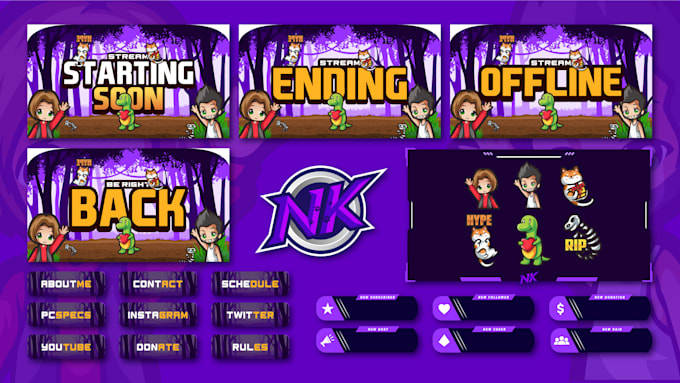 do cool animated twitch overlay package for twitch stream, twitch logo design