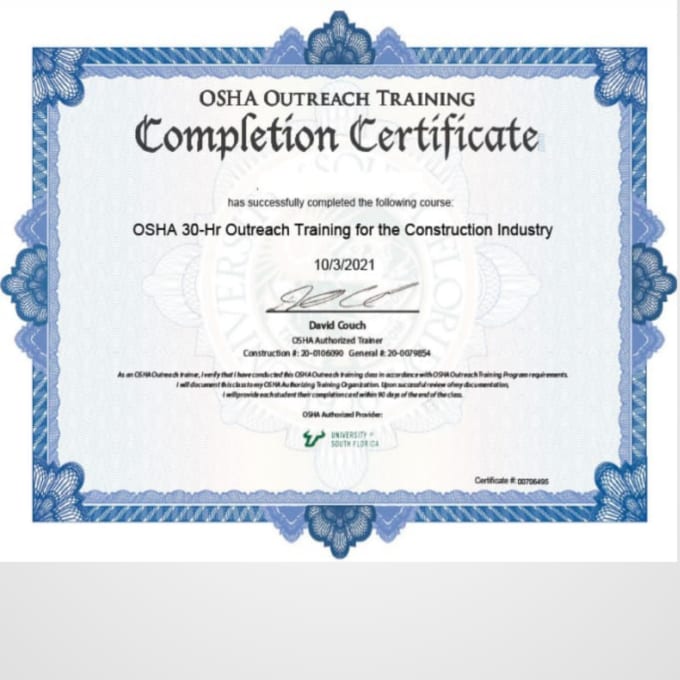 Complete your osha certification by Gmshar | Fiverr