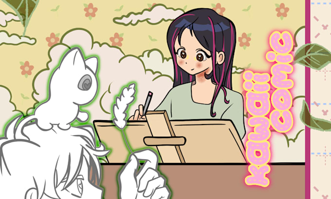 draw a cute kawaii comic illustration or comic strip