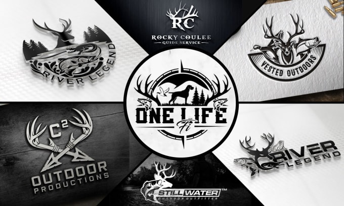 create professional outdoor hunting deer and fishing logo