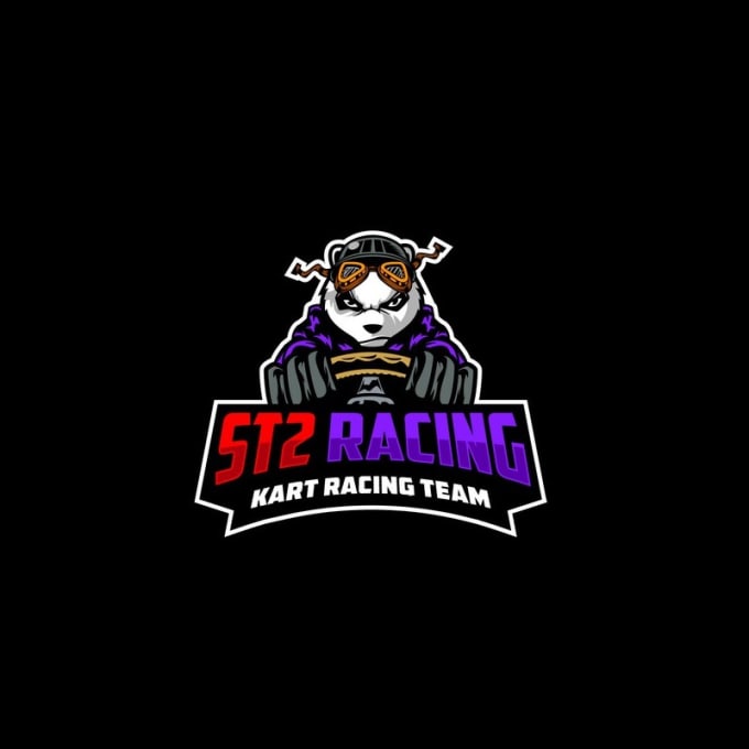 design a kart racing logo with a panda