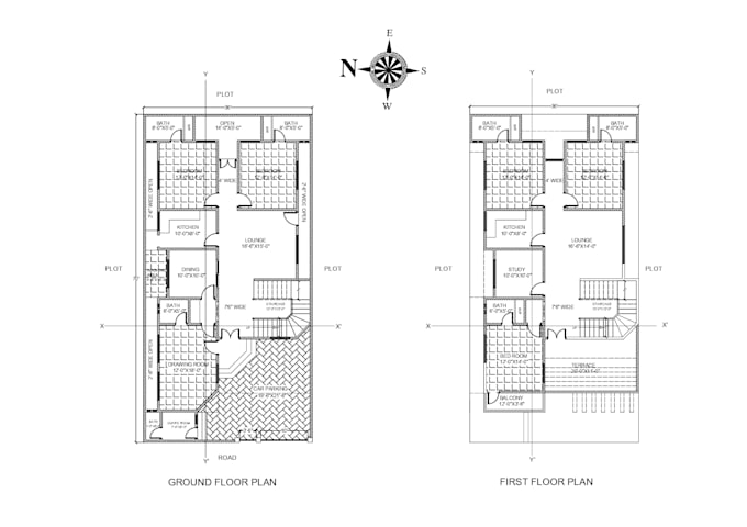 provide floor plans, sections and elevations for houses and offices on autocad