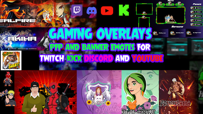 animate twitch and kick overlays, gaming  logo emotes