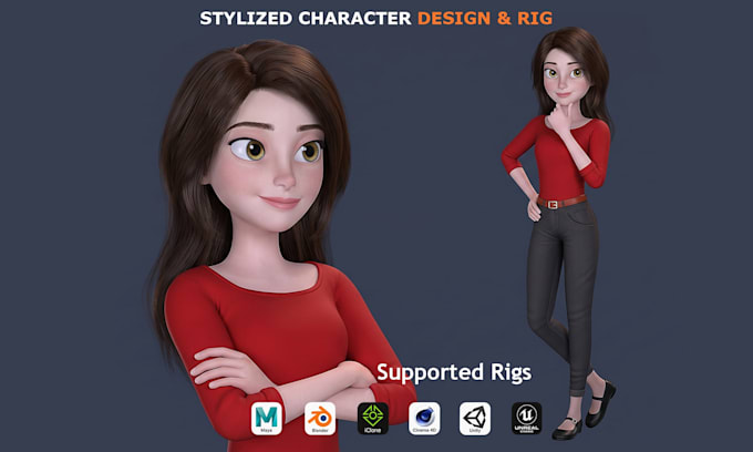 create a stylized 3d character model and rigging