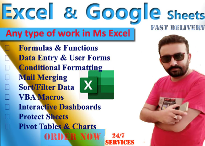 Do all types of excel formulas, data entry, dashboards, vba and macros ...