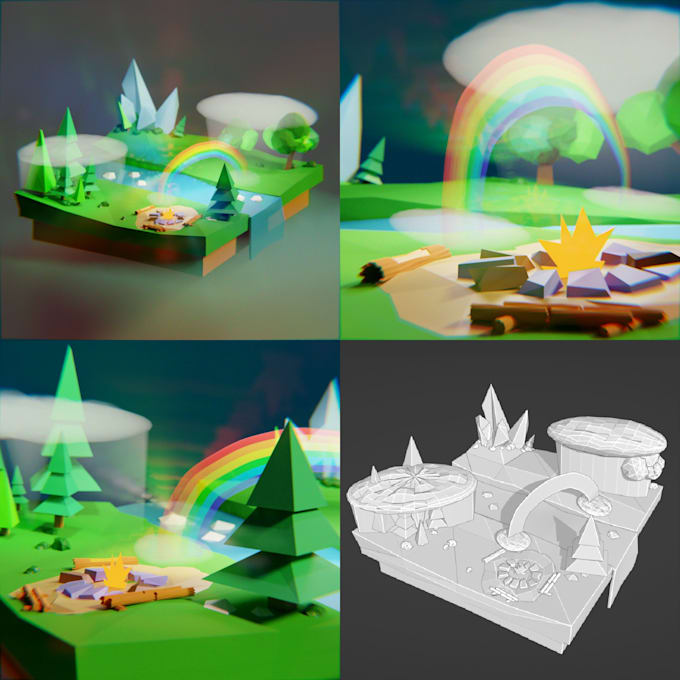 create 3d low poly environment, static or animated