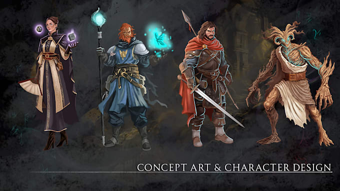 draw fantasy, dnd, game character concept art, design, and illustration, no ai