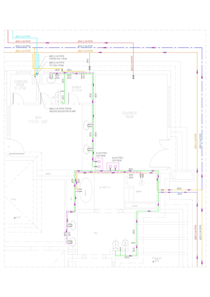 draw plumbing water, sewer and drainage drawings for you