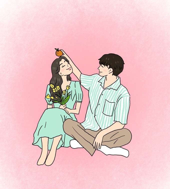 Draw you a cute and aesthetic cartoon couple portrait by ...