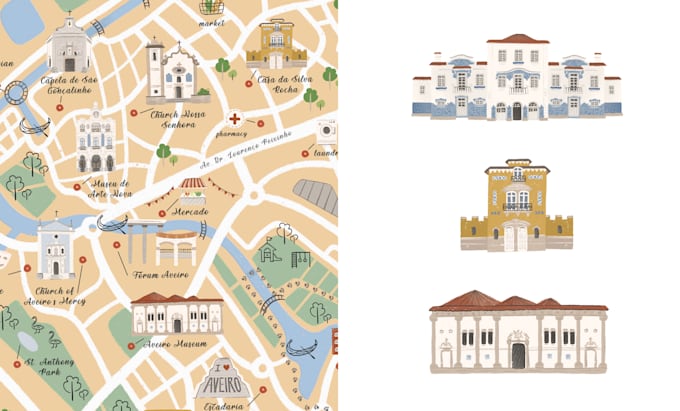 draw unique travel map or travel illustration