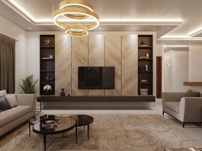 interior design and 3d render home, apartment or villa interior