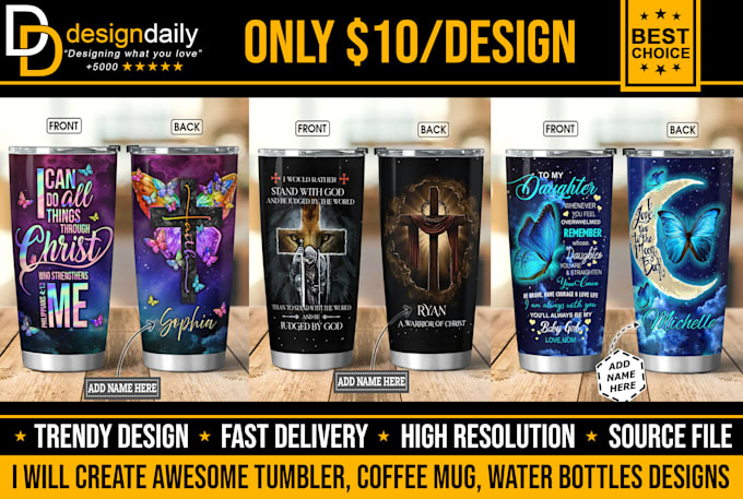 create awesome tumbler, coffee mug, water bottles designs