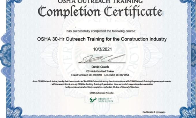Complete your osha certification by Mrblouch123 | Fiverr