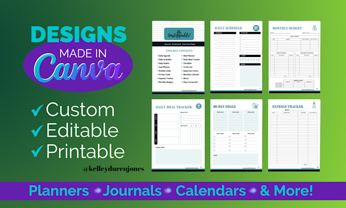 design canva editable planners, journals, and calendars with commercial rights