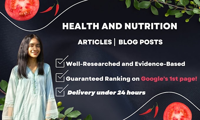 write SEO food, health and nutrition articles and blog posts