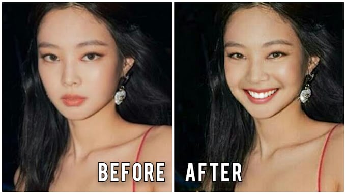 realistically edit and add a charming smile to the face