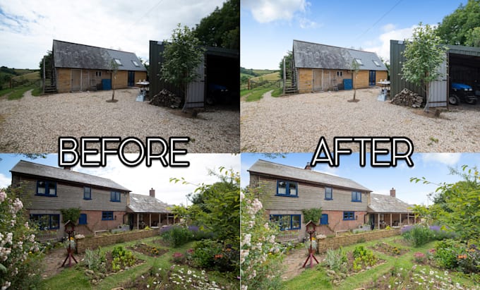 replace grass, blue sky and edit real estate images