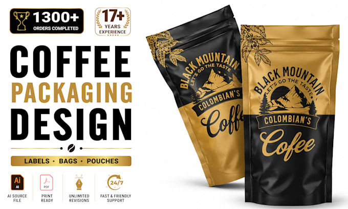 design premium coffee labels, pouch, bags, product packaging