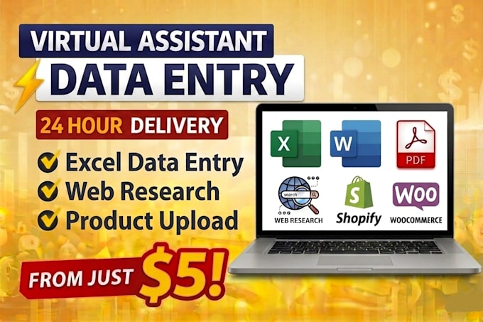 do data entry, web research, product upload as virtual assistant