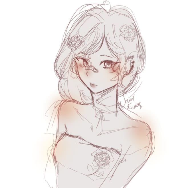 uncoloured anime style sketch commission