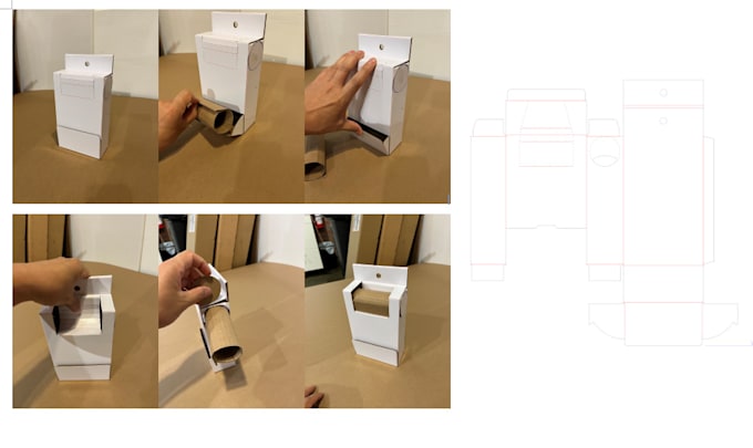 packaging structure design, die line, 3d render