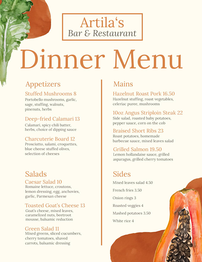 Design a modern and unique menu for your restaurant, cafe, bar etc by Artila_d Fiverr