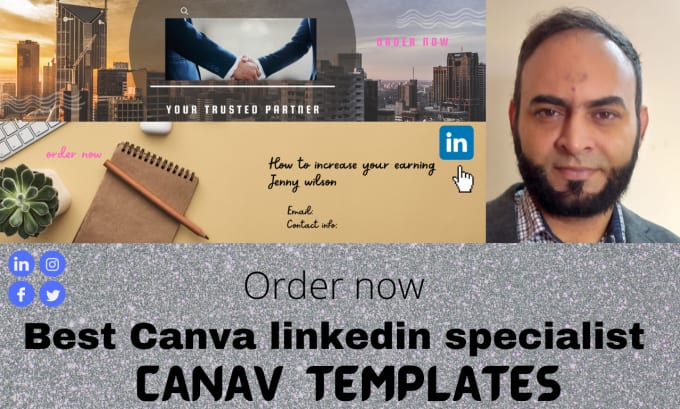Design your canva linkedin banner, editable social media templates by