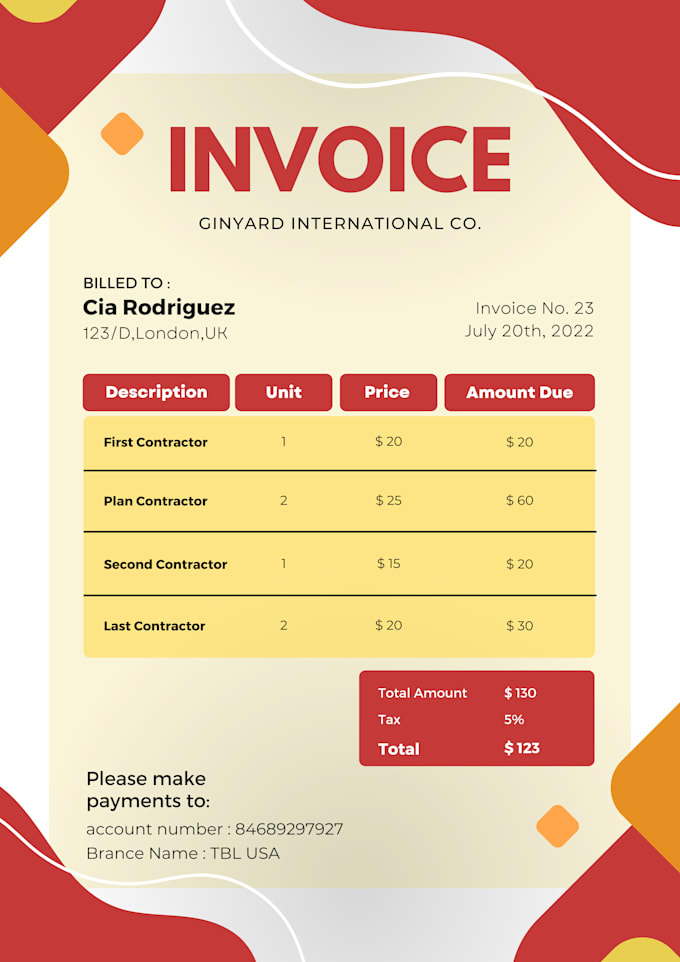 make professional invoice design,price list within 12 hours