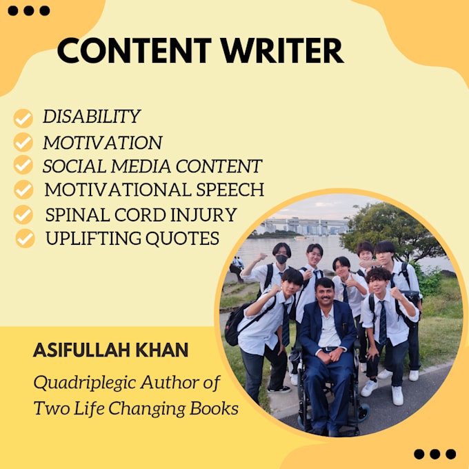 write uplifting articles on motivation,disability and life coaching