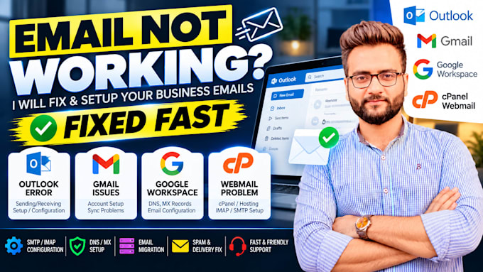 fix outlook, gmail and business email setup issues