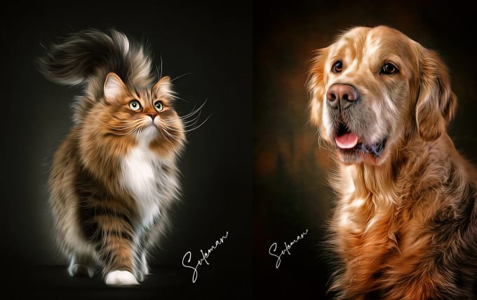 Dessinez votre chien ou n'importe quel portrait d'animal de compagnie dans  une peinture à l'huile numérique