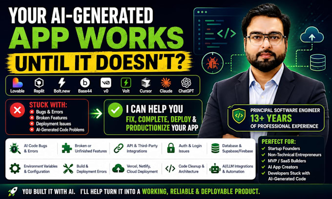 fix, complete and deploy your ai generated or vibe coded app