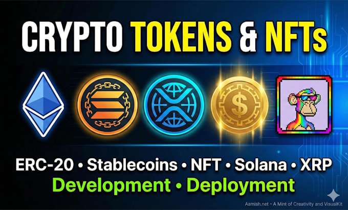 develop crypto tokens erc20, stablecoin, solana,  xrp ledger