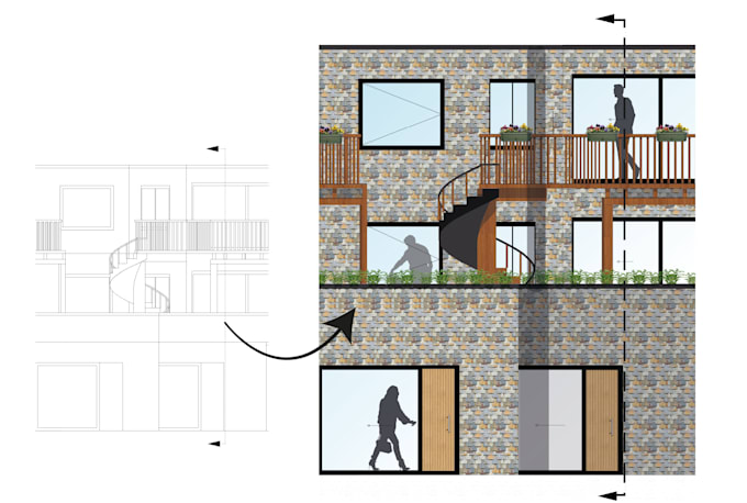 Render 2d architectural section, elevation by Bbasterzelda1 | Fiverr