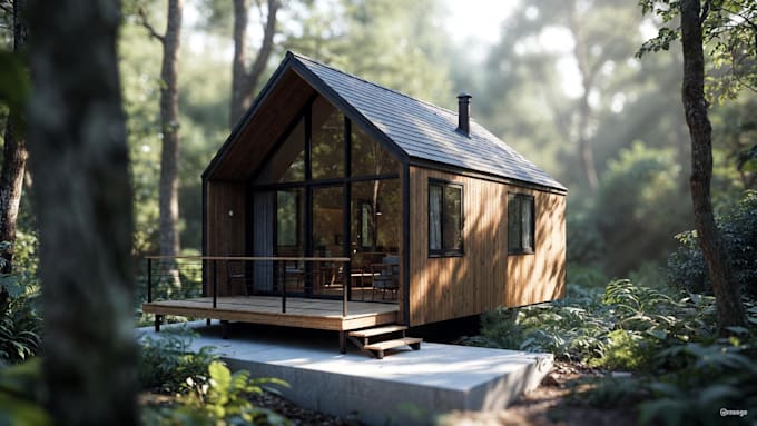 design cottage home plan and 3d renderings