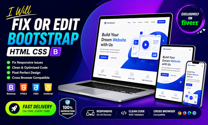 edit or fix HTML CSS bootstrap bugs and responsiveness